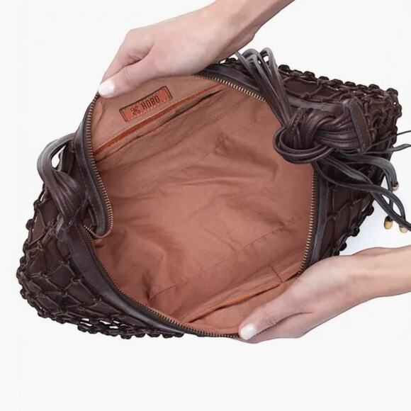 HOBO Kira Macrame Leather Boho Shoulder Bag Brown - Picture 5 of 6